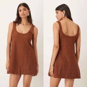 NWT ASOS DESIGN Crochet Scoop Trapeze Swing Mini Dress Chocolate Size US 10